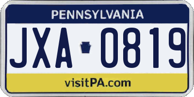 PA license plate JXA0819