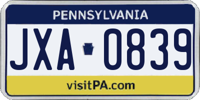 PA license plate JXA0839