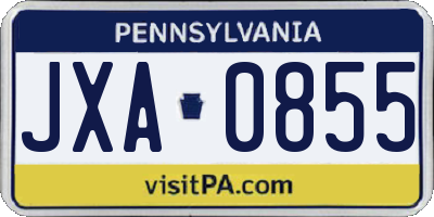 PA license plate JXA0855