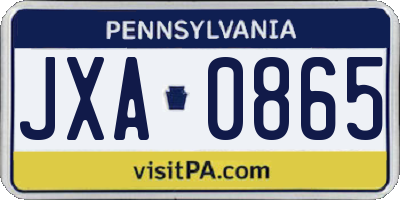PA license plate JXA0865