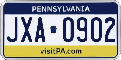 PA license plate JXA0902