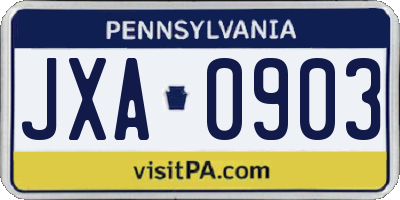 PA license plate JXA0903