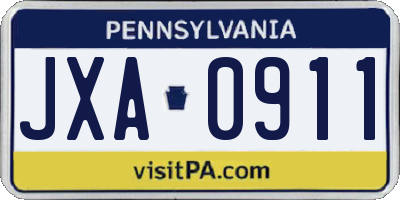 PA license plate JXA0911