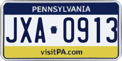 PA license plate JXA0913