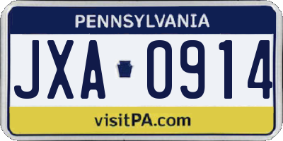 PA license plate JXA0914