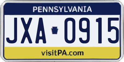 PA license plate JXA0915