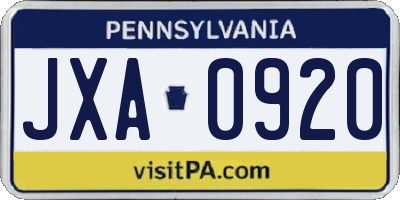 PA license plate JXA0920