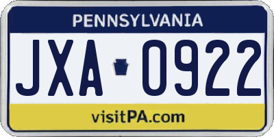 PA license plate JXA0922