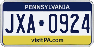 PA license plate JXA0924