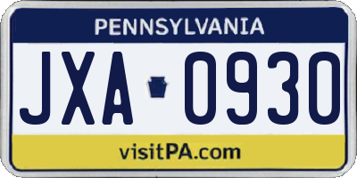 PA license plate JXA0930