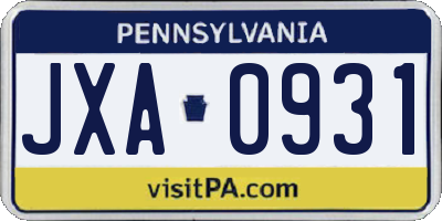 PA license plate JXA0931