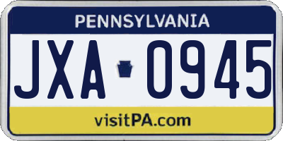 PA license plate JXA0945