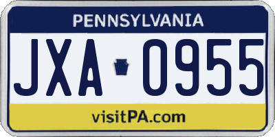 PA license plate JXA0955