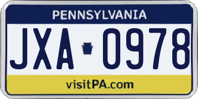PA license plate JXA0978