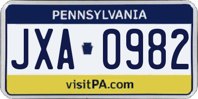PA license plate JXA0982