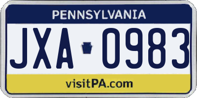 PA license plate JXA0983