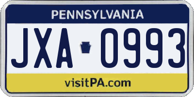 PA license plate JXA0993