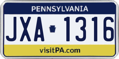 PA license plate JXA1316