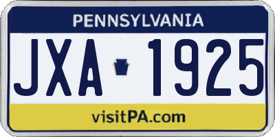 PA license plate JXA1925