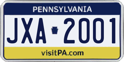 PA license plate JXA2001