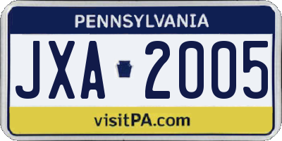 PA license plate JXA2005
