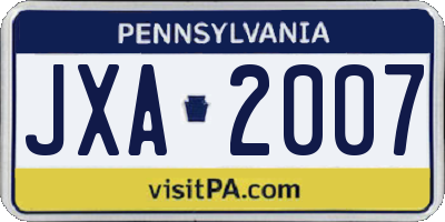 PA license plate JXA2007