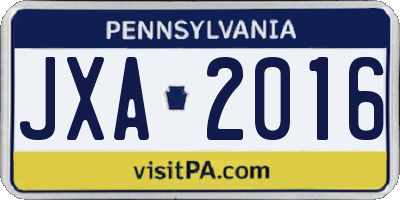 PA license plate JXA2016
