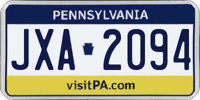 PA license plate JXA2094