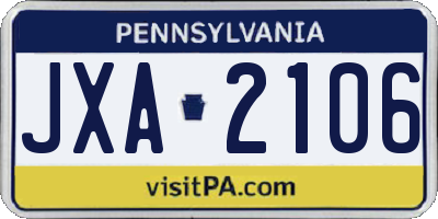 PA license plate JXA2106