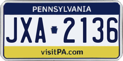 PA license plate JXA2136