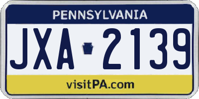 PA license plate JXA2139