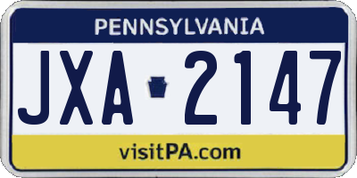 PA license plate JXA2147