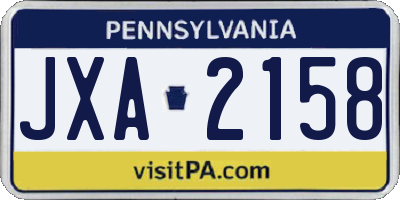 PA license plate JXA2158