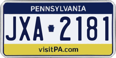 PA license plate JXA2181
