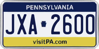 PA license plate JXA2600