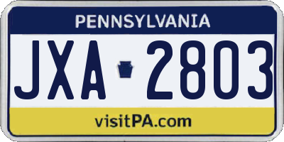 PA license plate JXA2803