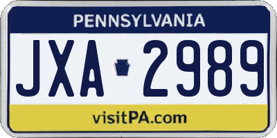 PA license plate JXA2989