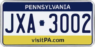PA license plate JXA3002