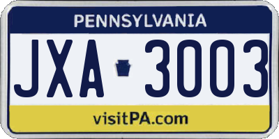 PA license plate JXA3003