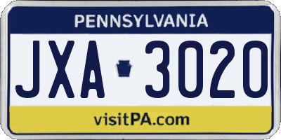 PA license plate JXA3020