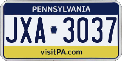 PA license plate JXA3037