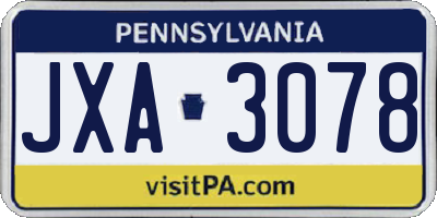 PA license plate JXA3078