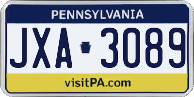 PA license plate JXA3089