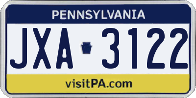 PA license plate JXA3122