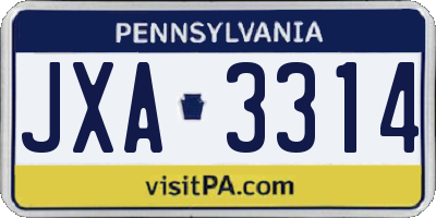 PA license plate JXA3314