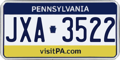 PA license plate JXA3522