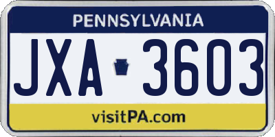 PA license plate JXA3603