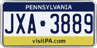 PA license plate JXA3889