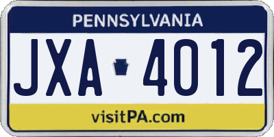 PA license plate JXA4012