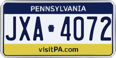PA license plate JXA4072